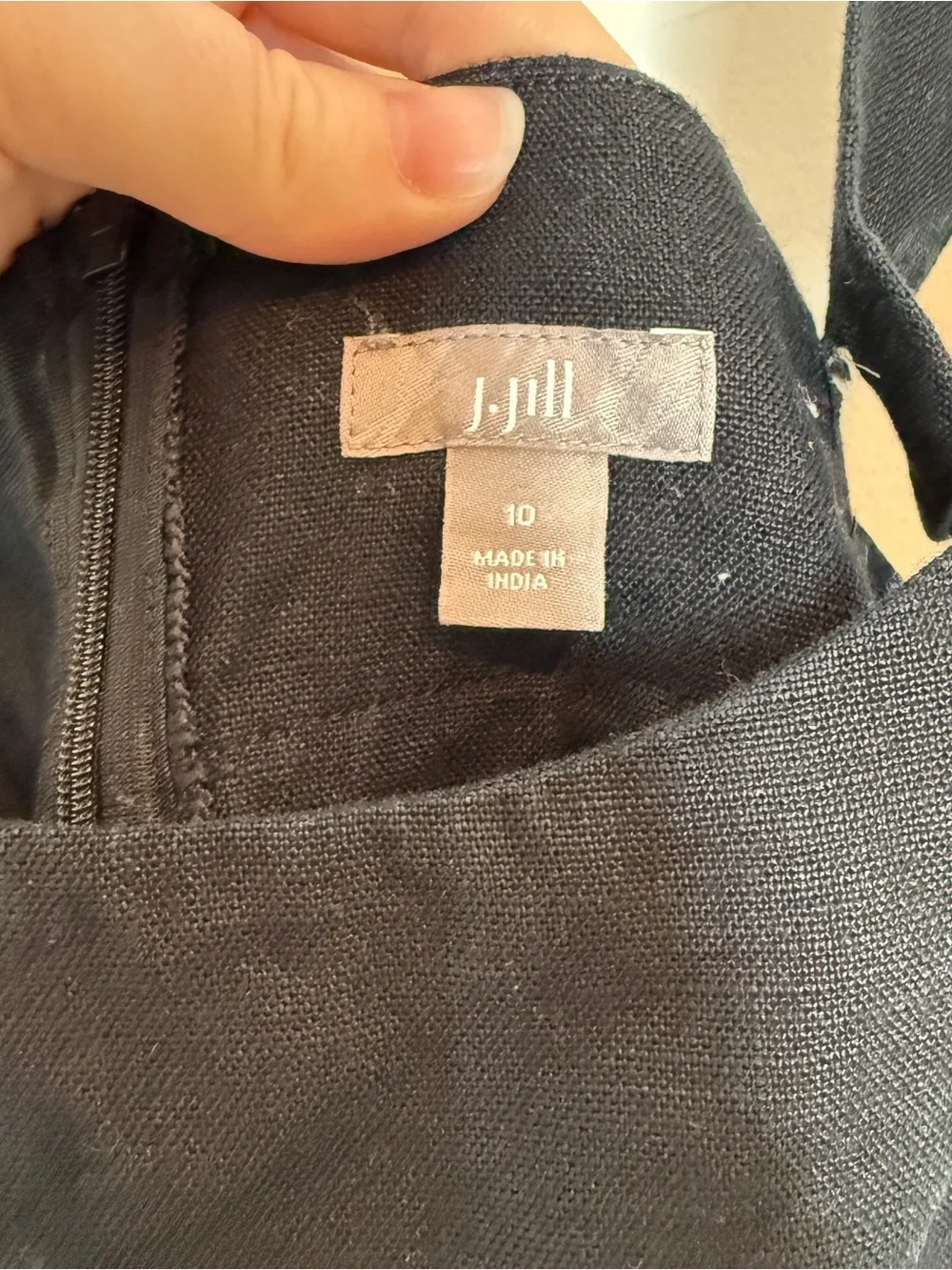 J.Jill Apron Pinafore Midi Dress 10 Black Scoop Neck 100% Linen Cottagecore - Picture 8 of 8